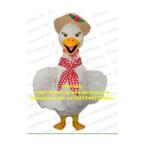 Beauty White Goose Geese Swan Cygnus Mascot Costume Adult Size With Pink Flower Round Hat Yellow Lightful Eyes No.4515 FS