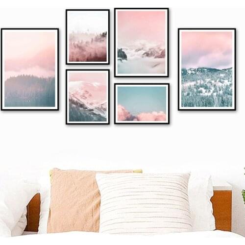Colorful Cloud Mountain Lake Pine Tree Wall Art Canvas Painting Nordic Posters And Prints Wall Pictures For Living Room Decor