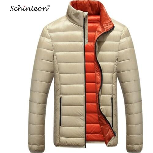 Schinteon Men Down Coat Winter Jacket Outwear Overcoat Ultralight Warm Fashion Stand Collar Travel Pocketable Portable