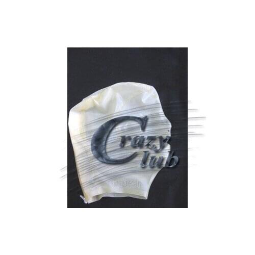 Crazy club_ Latex hood mask transparent 100% pure natural latex fetish handmade Solid white with back zipper Sale Fast Delivery
