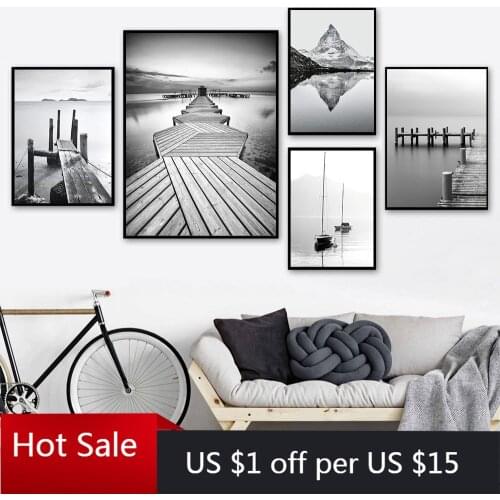 Minimalist Grey Bridge Black And White Wall Art Canvas Painting Nordic Landscape Wall Pictures For Poster Aesthetic Room Decor