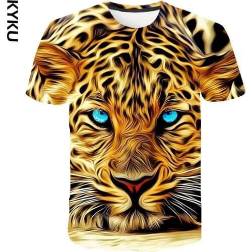 KYKU Newest Animal 3D Print Leopard Cool Funny T-Shirt Men Short Sleeve Summer Tops Tees Fashion oversized t shirt 3d Shirts Top