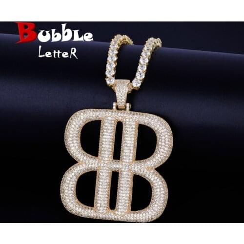Double B Pendant Bling Cubic Zircon Hip Hop Mens Jewelry