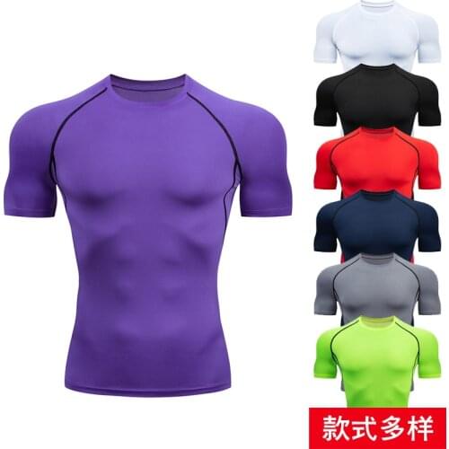 Mens Running Compression Tshirts Quick Dry Soccer Jersey Fitness Tight Sportswear Gym Sport Short Sleeve Shirt Breathable