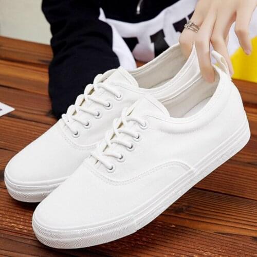 Men Flats Casual Shoes White Black male Canvas Shoes Lace up Solid Color Spring Low top Increase Breathable Comfortable D7-40