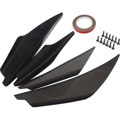 4Pcs/Set Black Front Bumper Spoilers Set Universal ABS Car Front Bumper Spoiler Vehicle Splitter Fin Accessories Auto Body Kit