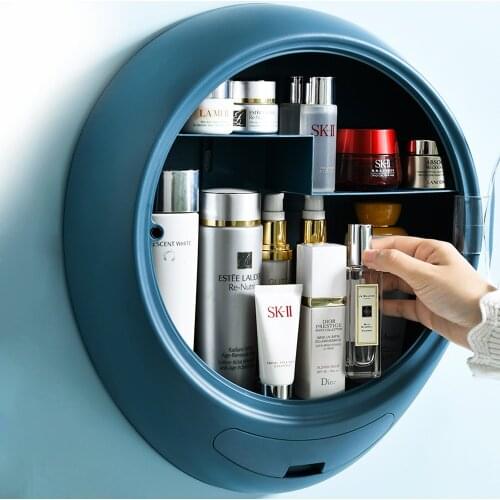 Hole-Free Wall-Mounted Makeup Organizer Box Cosmetics Jewelry Nail Polish Medicine Rangement Case Bathroom Dressing Storage Rack