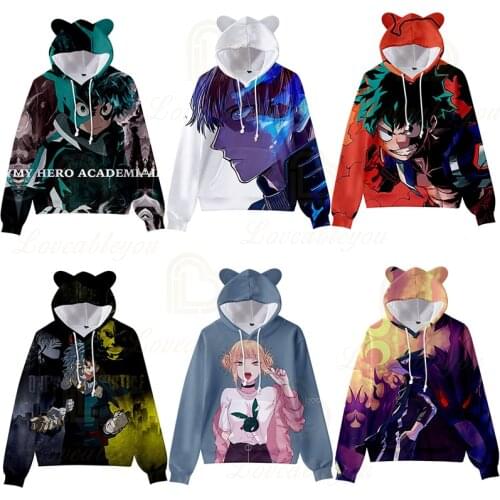 2020 New Boku No My Hero Academia Todoroki Shoto Cosplay Hoodie Cat Ear Pullover Women Girls Cropped Hoody Short Tops