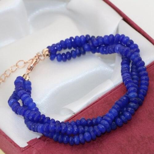 Wholesale price 3rows bracelets multilayer blue lapis lazuli stone jades chalcedony 2*4mm faceted abacus jewelry 7.5inch B2781