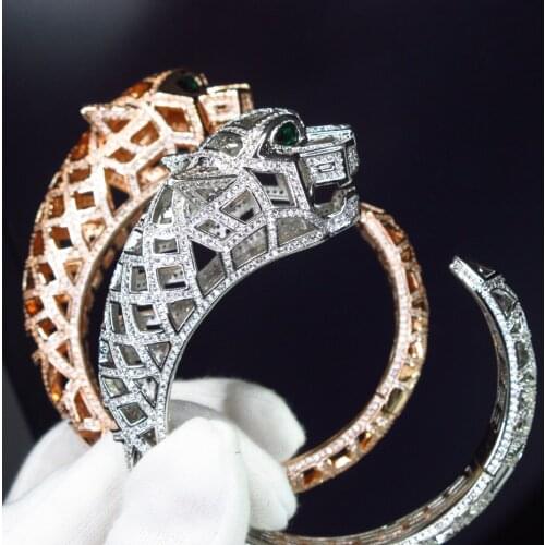 Hollow Leopard bracelet 3A Cubic Zirconia Stone paved Animal Panther cuff bangle for Men or Women designer copper jewelry 2020