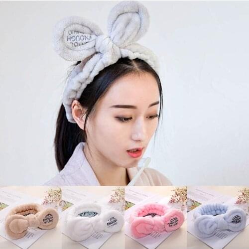 Q Cute Bunny Ears Face Wash Hairband Turban Soft Coral Velvet Makeup Female Hair Accessories Headband For Women Headwrap