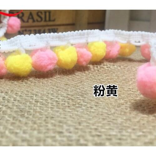 Pink and Yellow20yard/lot Pompom Trim Pom Pom Lace Decoration Tassel Ball Fringe Ribbon DIY Material Apparel Sewing Accessories