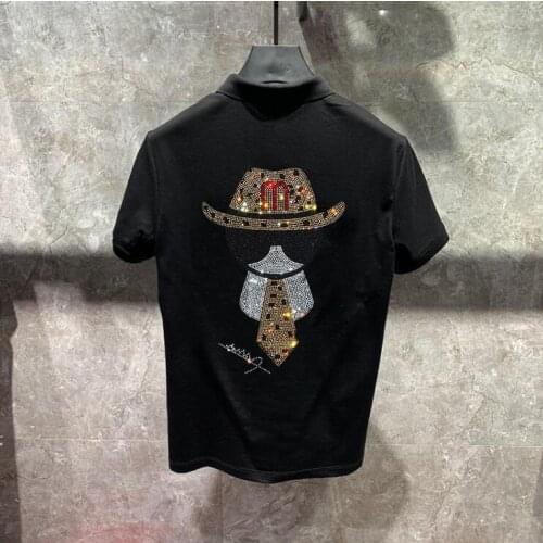 Summer Men Polo Shirt Casual Short-sleeve Hot drill Polo Shirt Diamond stone Tops Men Slim Fit Breathable Polos