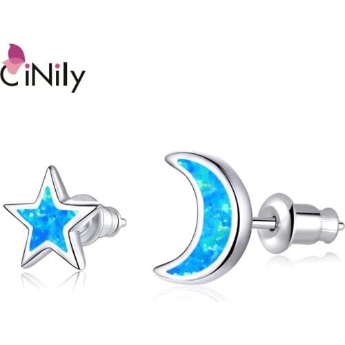 CiNily White Gold Plated for Girls moon and star stud earrings Jewelry Gifts for Women