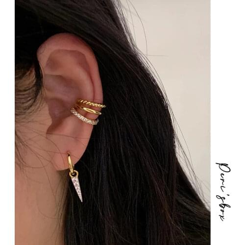 PerisBox 3 Pcs/Set Micro Pave CZ Stone Clip Earrings Without Piercing Twisted Earrings for Women Plain Minimalist Ear Cuff 2020