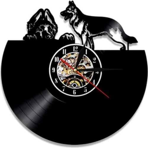 Living Room Decoration Wall Watch European American Style Design Cute Pet Dog Retro Personality Vinyl Clock Home Decor Clocks