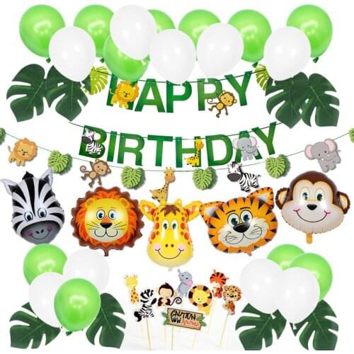 Animal Ballons Jungle Safari Birthday Party Decoration Jungle Theme Party Baloon Cupcake Topper Kid Birthday Balloons Air Globos