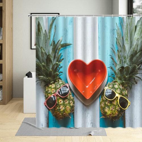 Funny Fruit Printing Waterproof Bathroom Decor Pineapple Watermelon Polyester Fabric Shower Curtain With 12 Hooks Curtains