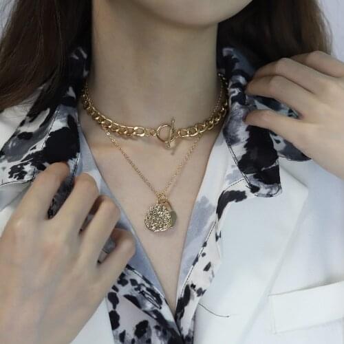Vintage Chain Peach Heart Lock Chains Necklace 2021 Geometric OT Buckle Double Pendant Love Necklaces for Women Punk Jewelry