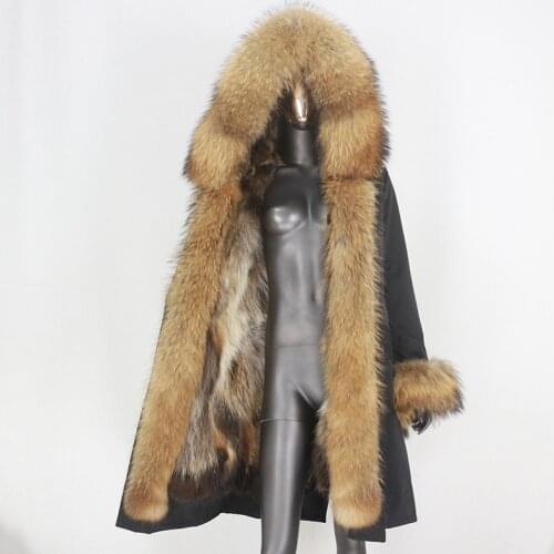BLUENESSFAIR 2020 X-long Waterproof Parka Real Fox Fur Liner Coat Winter Jacket Women Natural Raccoon Fur Collar Hood Streetwear