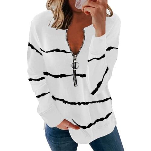 Hoodie Sweatshirt Women Striped Pringting Stripe Zipper Long Sleeve Casual Sweatshirt Sudaderas Con Capucha Vetement Femme 2021