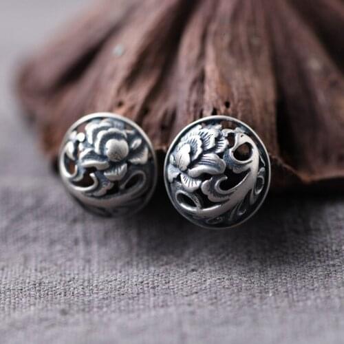 Chinese Style Hollow Silver Stud Earrings Jewelry for Women Fashion Unusual Earrings 2020 Trend Push Back Asymmetry Style Gifts