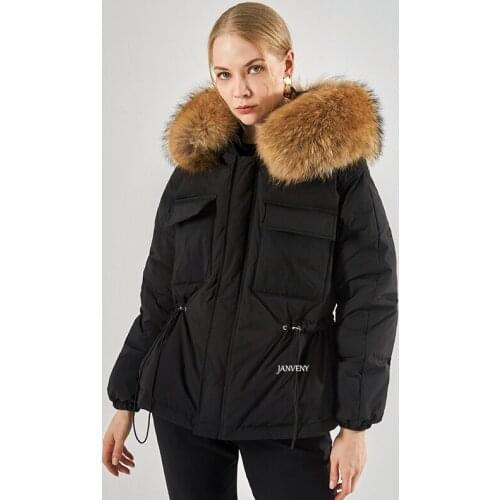 2021 Luxury Large Natural Raccoon Fox Fur Hooded Waist Puffer Jacket Women Thick Waterproof 90% Duck Down Coat Winter Clothes