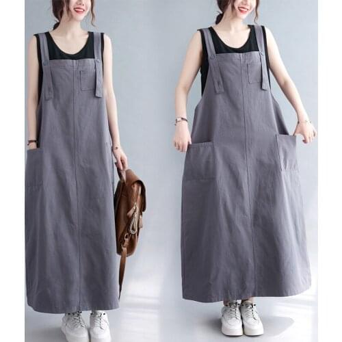Korea Style Sleeveless Loose Long Strap Dress 2021 New Arrival Cotton Loose Girls Summer Dress Women Travel Casual Long Dress