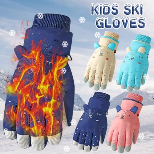 Winter Gloves for Kids Boys Girls Snow Windproof Mittens Outdoor Sports Skiing Children Full-Finger Gloves 6-10Years