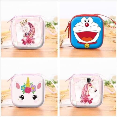 1pcs Cartoon Tinplate Flocking Mini Storage Bags Folded Bag Headset Key Coin Purse Kids Gift Bag