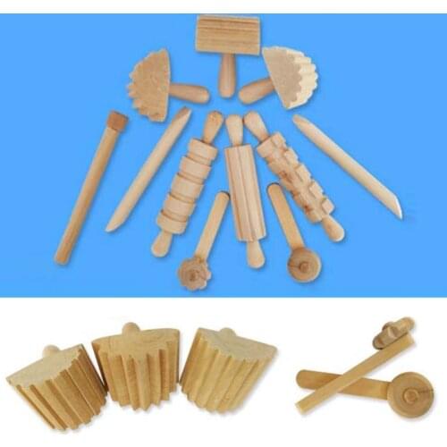 12pcs/set Children DIY Plasticine Modeling Clay Plastic Clay Auxiliary Wooden Tool Plasticene DIY Assist Kit Kids Gift