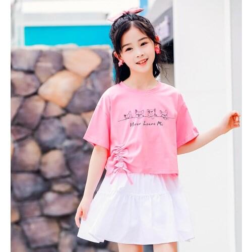 2021 Summer Girls Set Teen Girl Cotton Outfits Kids Clothes Children Short Sleeve T-Shirt Tops + Skirts 2 Pcs Suits 4-14Y