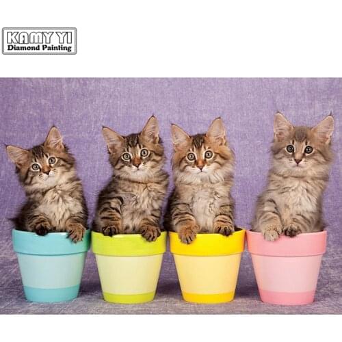 5D DIY Diamond embroidery Cross stitch Four teacup cats Full Square Diamond mosaic Full Round Diamond painting lyc