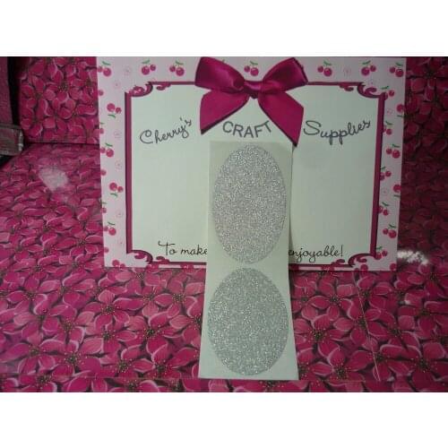 8x5cm Silver glitter sparkles Oval Sticker