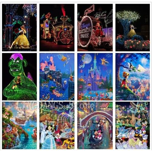 5D DIY Diamond Painting Disney Lantern Show Castle Mickey Minnie Princess Diamond Mosaic Embroidery Cross Stitch Home Decor Gift