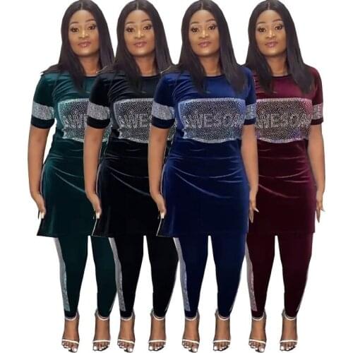 Velvet 2 Piece Sets 2021 New Fashion Bazin Print Dashiki Women Blouse Yomadou Elastic Pattern Suits Top And Pants For Women Lady