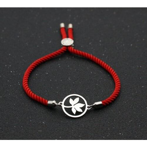 Cute Bear Stainless Steel Bracelets & Bangles Fashion Simple Maple Leaf Lucky Red Rope Charm Bracelets For Women Men Jewelry