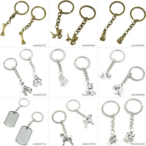 Antique Bronze Silver Keychain Keyring Keytag Pug Dog English Bulldog Hound Schnauzer Blank Tag Puppy Doghouse Kitten Cat Bone