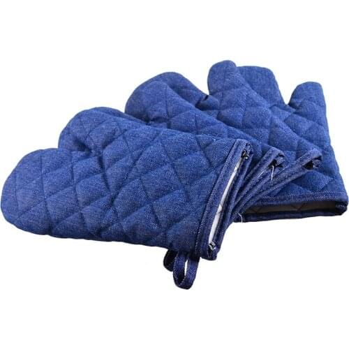 1 Piece Kitchen Oven Mitts Denim Heat Resistant Bbq Gloves Outdoor Barbecue Cooking Tools Microwave Oven Baking Accessories