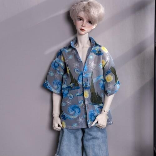 D03-P217 children handmade toy 1/3 1/4 uncle SSDF Doll clothes BJD/SD doll clothes Grey Star Print Shirt 1pcs