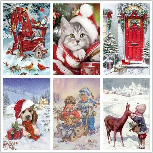 Diy 5d Diamond Painting Animal Dog Diamond Cross Stitch Art Mosaic Winter Picture Diamond Embroidery Christmas Home Decoration