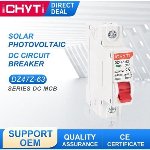 DZ47Z-63 1P DC 250V Solar Mini Circuit Breaker 6A 10A 16A 20A 25A 32A 40A 50A 63A MCB For Photovoltaic System