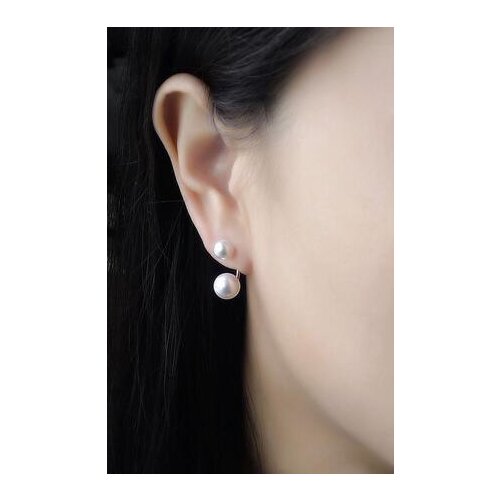 Elegant 5-8.5MM White Real Akoya Double Pearl Butterfly Earrings 14K Yellow Gold