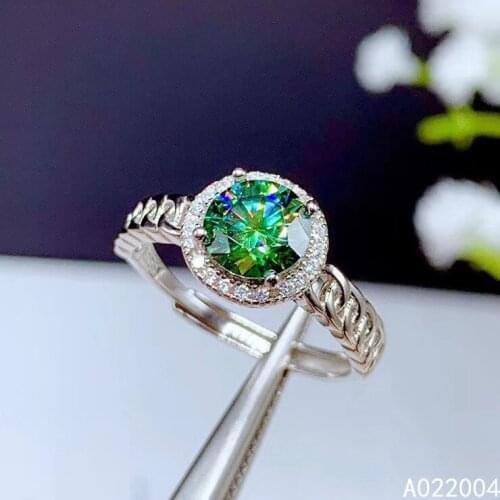 KJJEAXCMY fine jewelry 925 sterling silver inlaid green Mosang Diamond ladies ring popular support detection hot selling
