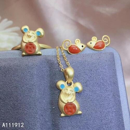 KJJEAXCMY fine jewelry natural Agate 925 sterling silver women pendant necklace earrings ring mouse set support test luxury