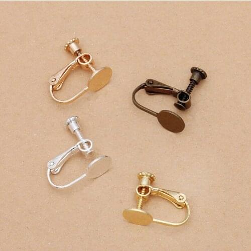 50pcs 13x16.5mm Silver Color Ear Clip Metal Copper Ear Clip 8mm Flat Round Base Earrings Setting For DIY Jewelry Making