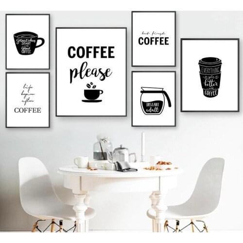 Coffee Wall Art Canvas Painting Black White Quote Art Poster Nordic Print Modern Art Kitchen Room Prints Wall Picture Cafe Decor
