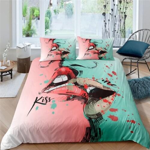 Bedding Sets Luxury 3D Kiss Lips Print 2/3Pcs Comfortable Couples Duvet Cover Pillowcase Home Textile Single Queen/King Size