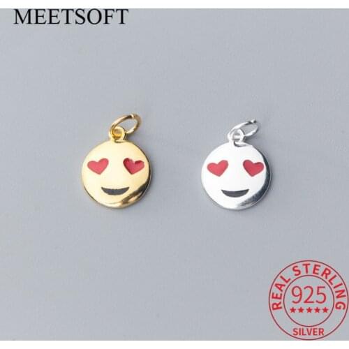 MEETSOFT Cute 925 Sterling Silver Round Face Silme Charms of DIY Handmade Jewelry Necklace Deocration Bracelet Accessory Gift