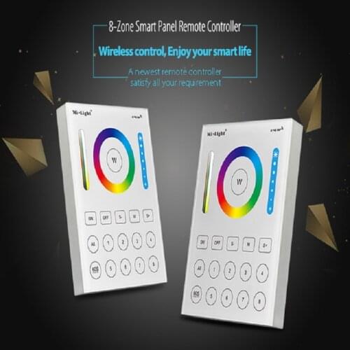 MiLight FUT089 8 Zone RF dimmer 2.4G wireless remote B8 Touch Panel Wall-mounted LS2 5 in 1 led controller for RGB+CCT led strip